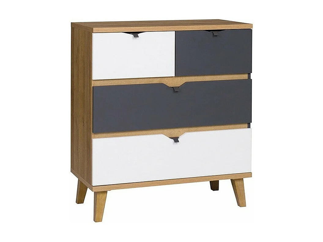 Cómoda Etrmoru 132, Blanco|Roble dorado|Grafito, Con cajones, Número de cajones: 4, 90cm