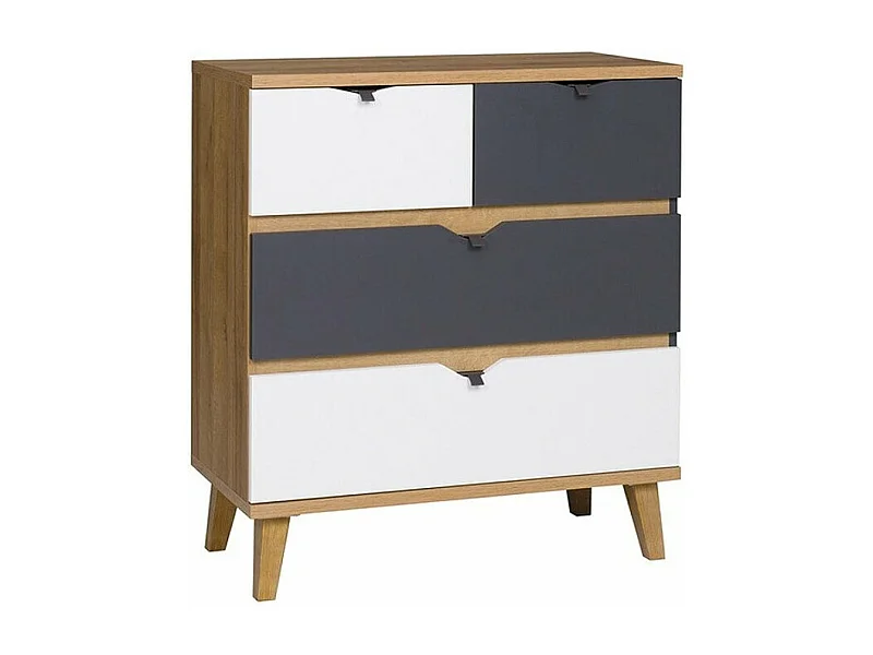 Cómoda Etrmoru 132, Blanco|Roble dorado|Grafito, Con cajones, Número de cajones: 4, 90cm