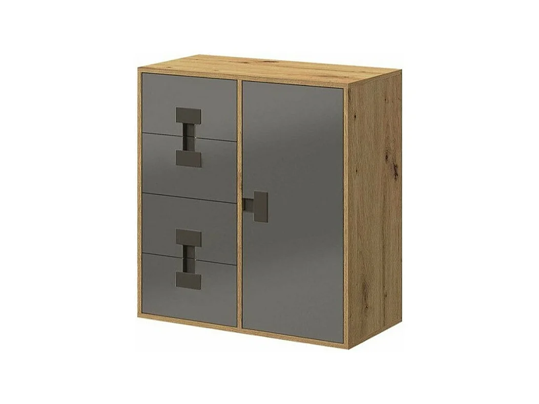 Commode Florevi 103, Gris brillant|Chêne Artisan, Avec tiroirs et portes, 86x80x40cm