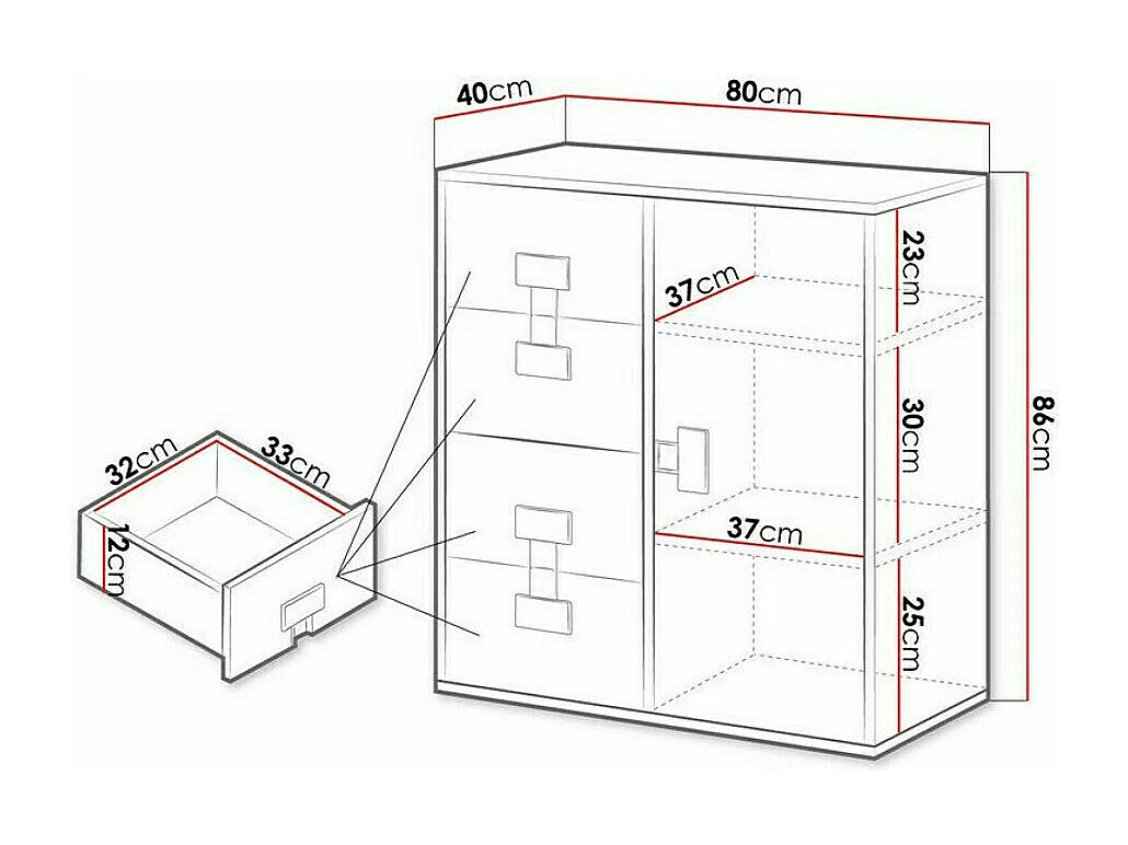 Commode Florevi 103, Chêne Artisan|Gris brillant, Tiroirs et portes, Nombre de tiroirs: 4