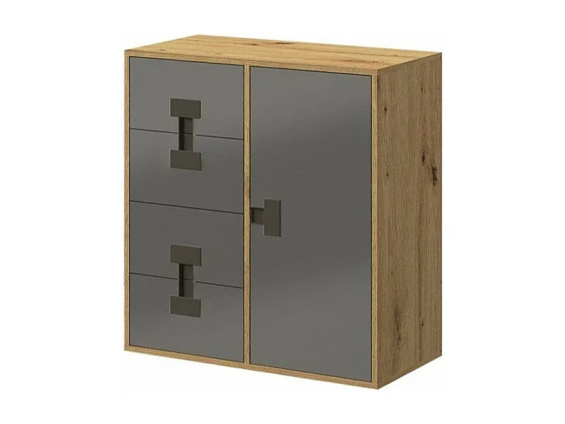 Commode Florevi 103, Chêne Artisan|Gris brillant, Tiroirs et portes, Nombre de tiroirs: 4