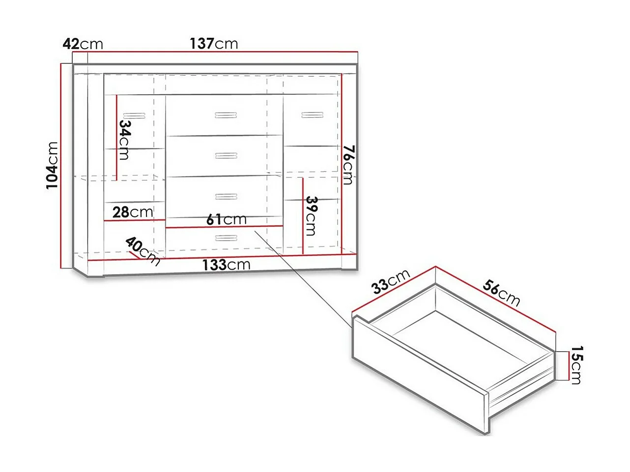 Cómoda Serfeno 104, Com gavetas e portas, Número de gavetas: 4