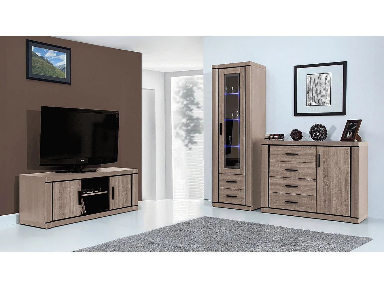 Commode Lorelie 102, Truffe chêne, Avec tiroirs et portes, Nombre de tiroirs: 4, 91x117cm