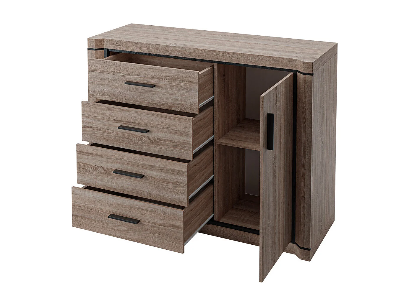 Commode Lorelie 102, Truffe chêne, Tiroirs et portes, Nombre de tiroirs: 4, 91x117x44cm