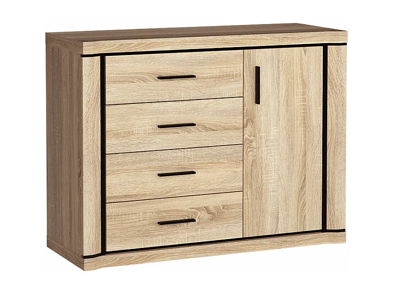 Commode Lorelie 102, Sonoma chêne, Avec tiroirs et portes, Nombre de tiroirs: 4, 91x117cm