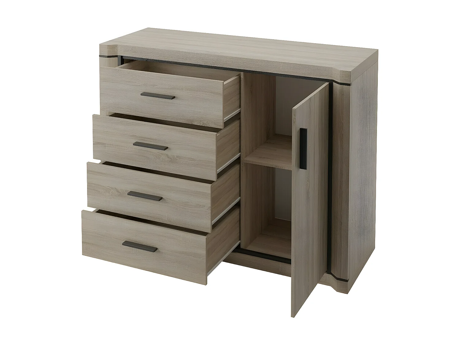 Cómoda Lorelie 102, Com gavetas e portas, Número de gavetas: 4