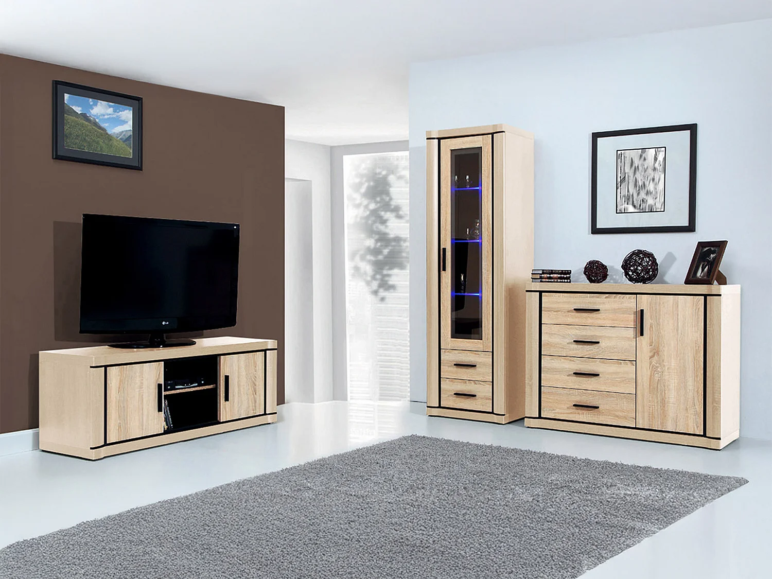 Cómoda Lorelie 102, Roble Sonoma, Con cajones y puertas, Número de cajones: 4, 91x117cm