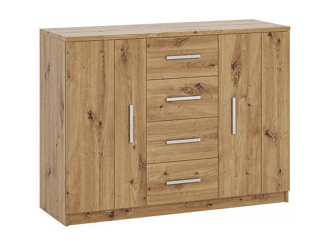 Cómoda Catromi 100, Roble Artisan, Con cajones y puertas, Número de cajones: 4, 90x120cm
