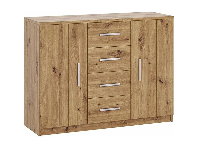 Cómoda Catromi 100, Roble Artisan, Con cajones y puertas, Número de cajones: 4, 90x120cm