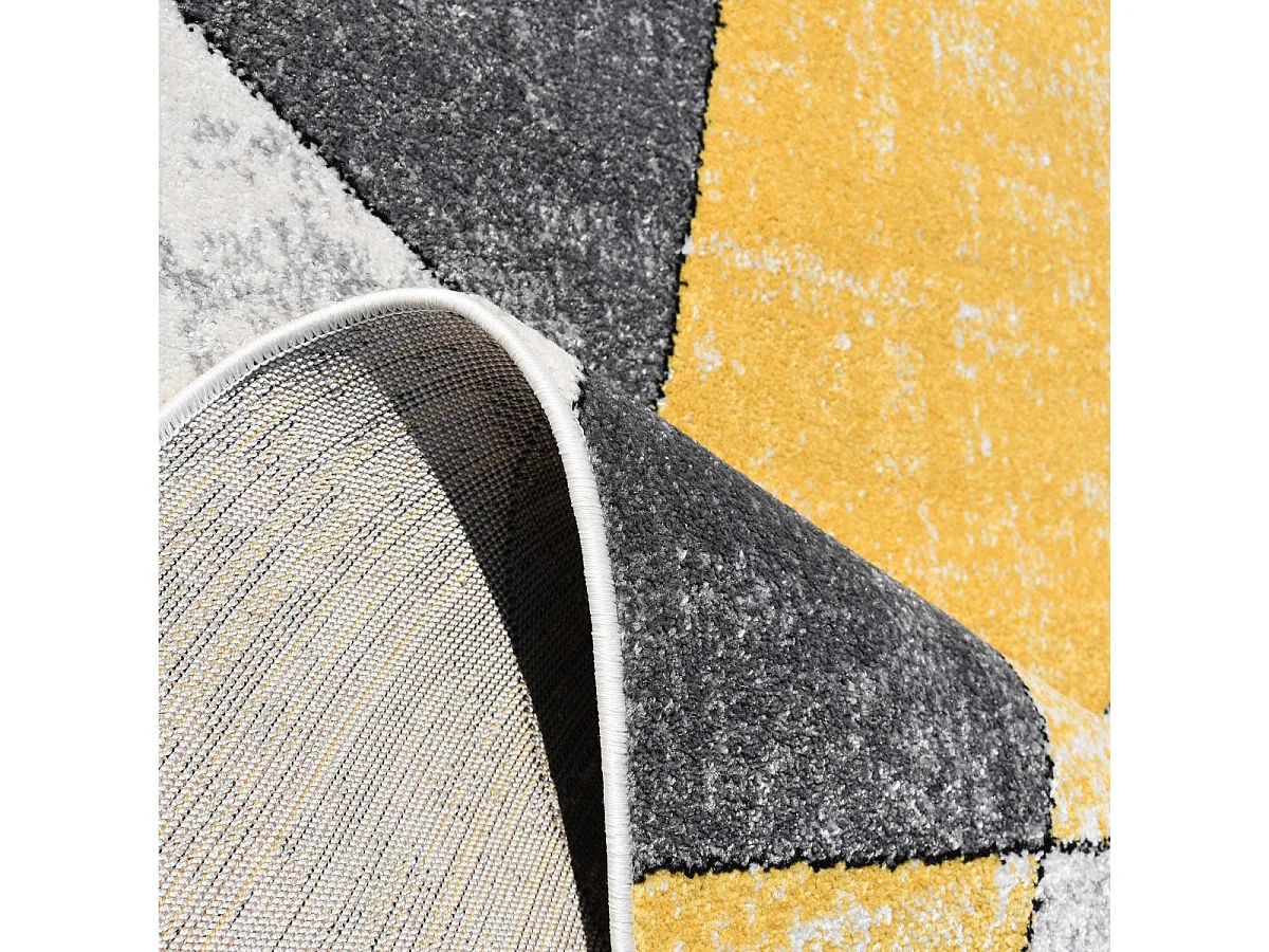 tapis salon 200x280 tissé jaune et gris rectangle motif géométrique ROSALINE