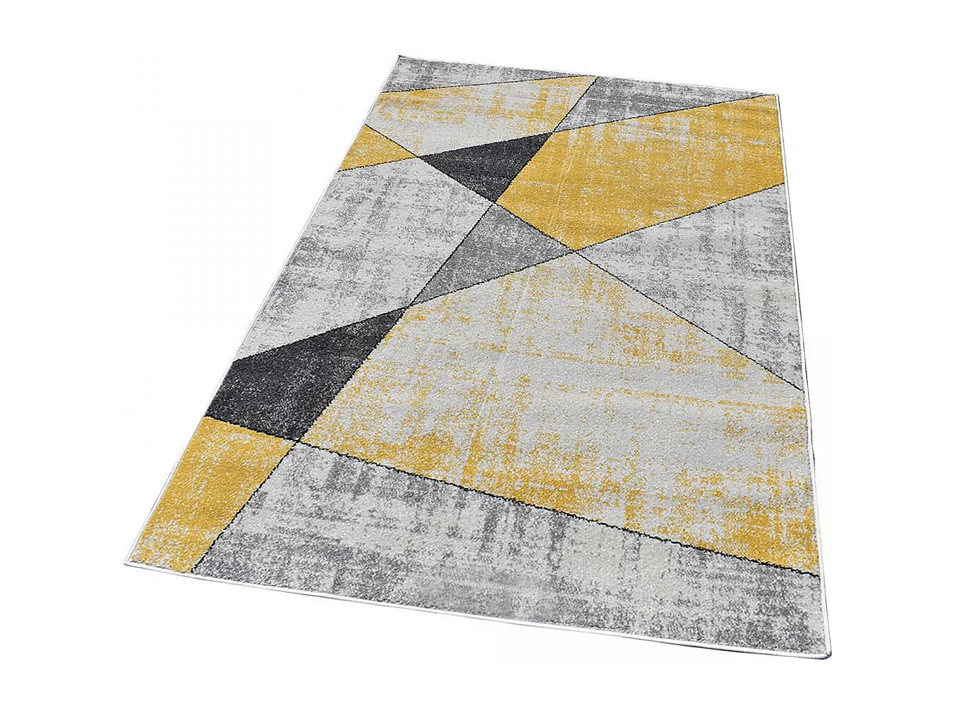 tapis salon 200x280 tissé jaune et gris rectangle motif géométrique ROSALINE