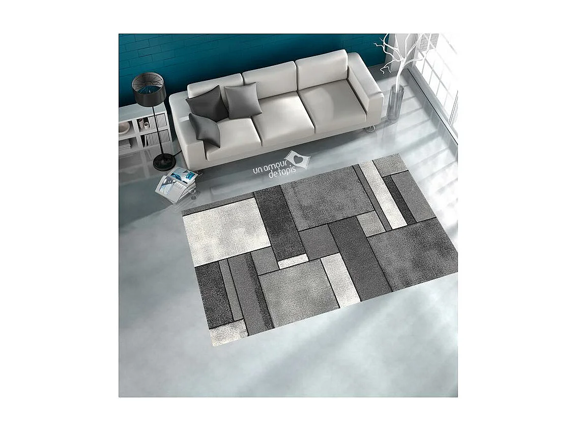 tapis salle à manger 200x290 tissé gris rectangle motif géométrique BI 61