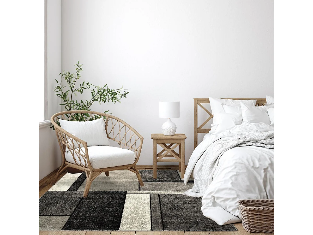 tapis salle à manger 200x290 tissé gris rectangle motif géométrique BI 61