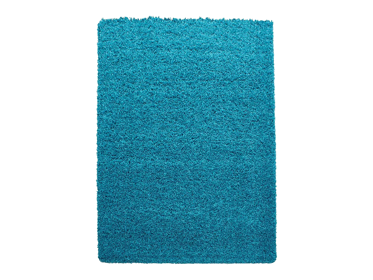 Tapis poils longs shaggy Ø120cm rond tissé turquoise motif uni UNI L