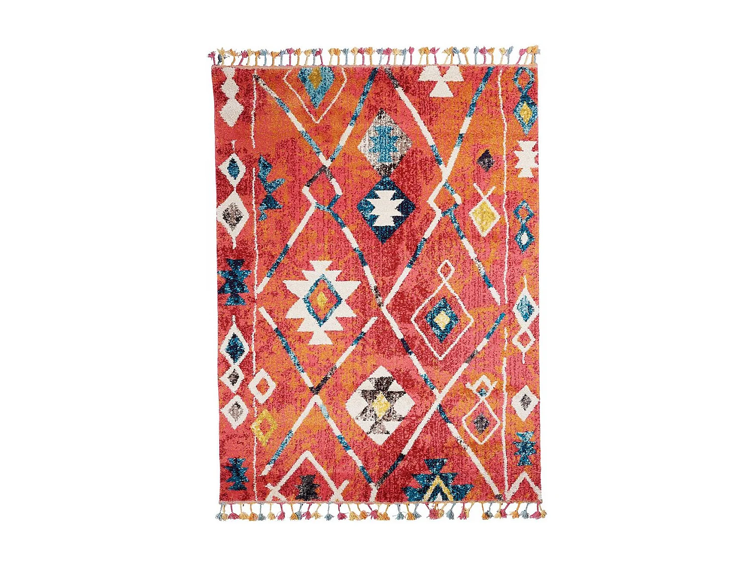 Tapis berbère 60x110 tissé motifs tribaux LYN5 OURIKA bleu et jaune