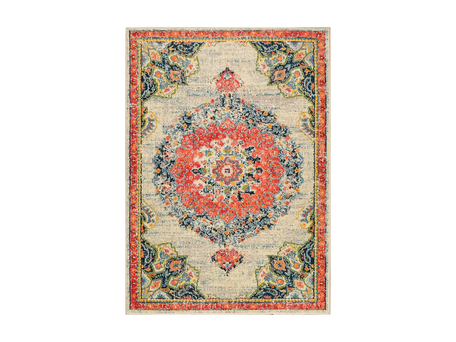 Tapis orient 160x230 rectangle crème et rouge tissé motif traditionnel OLCA