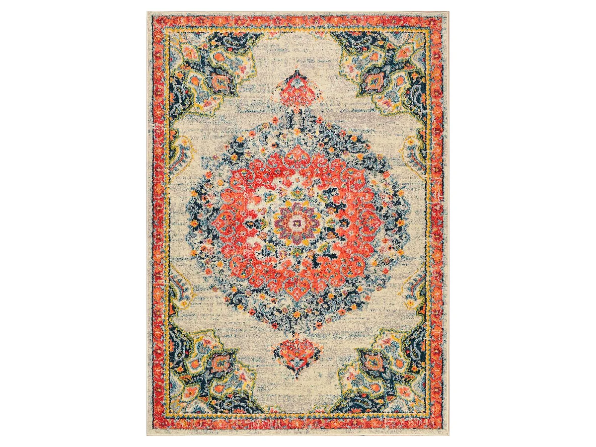 Tapis orient 160x230 rectangle crème et rouge tissé motif traditionnel OLCA