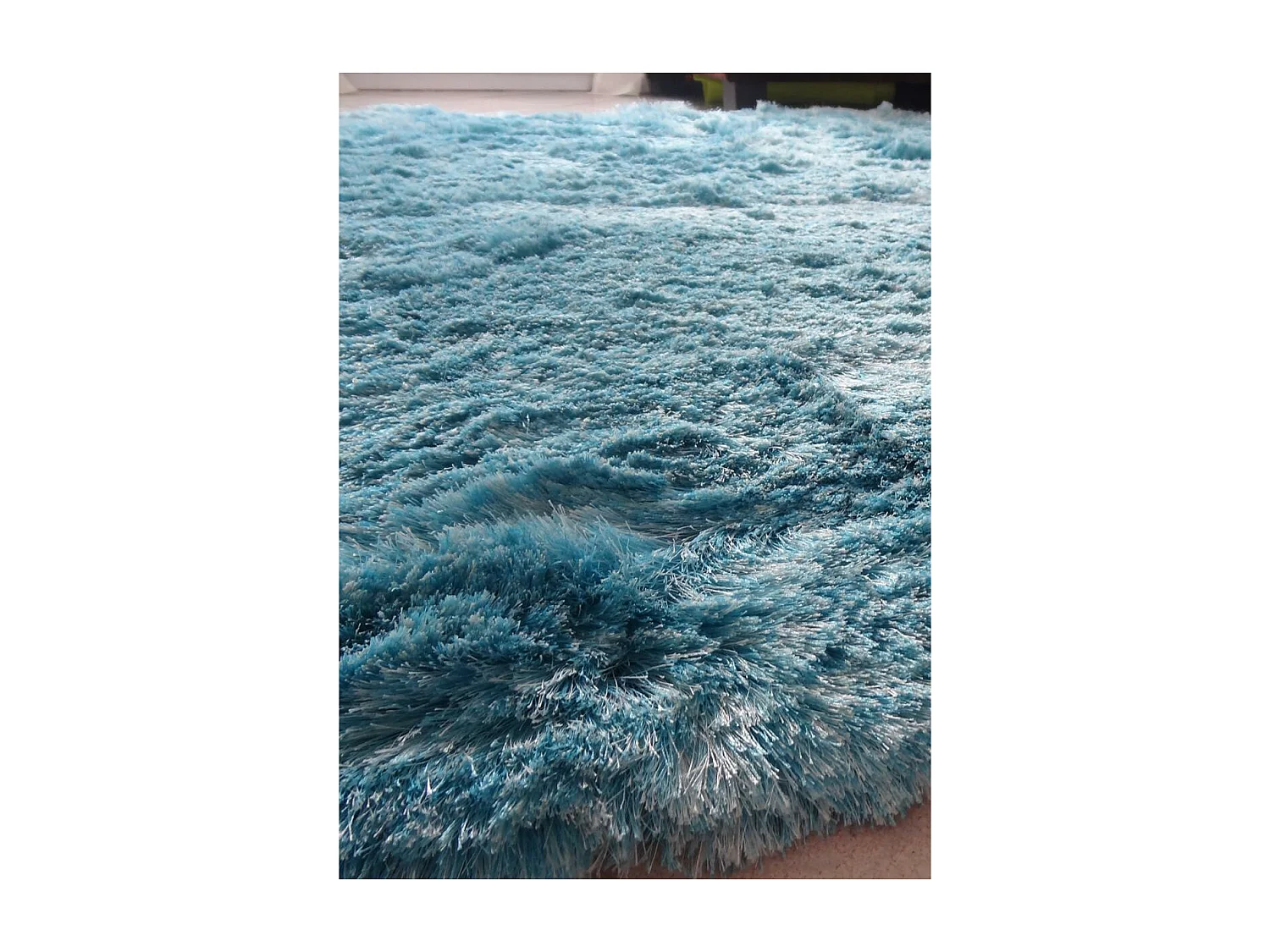 Tapis shaggy 240x340 rectangle fait main bleu motif uni SG FIN