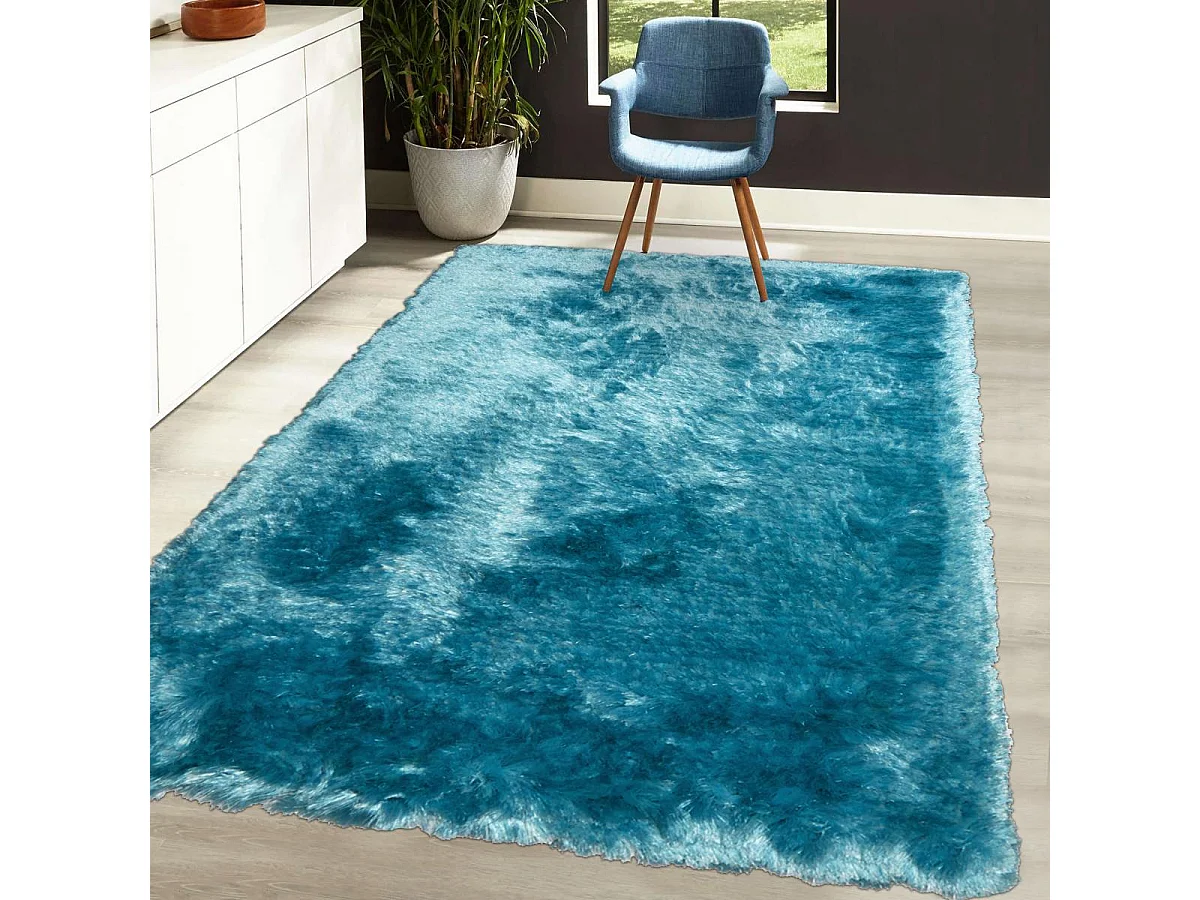 Tappeto Shaggy 240x340 rettangolo fatto a mano blu fantasia unita SG FIN