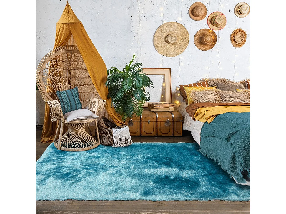 Tappeto Shaggy 240x340 rettangolo fatto a mano blu fantasia unita SG FIN