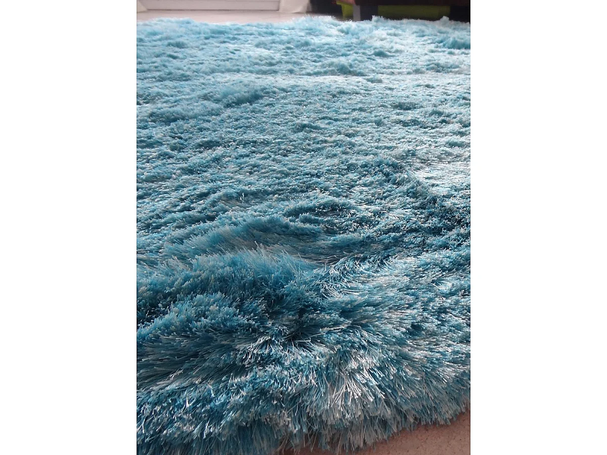 Tappeto Shaggy 240x340 rettangolo fatto a mano blu fantasia unita SG FIN
