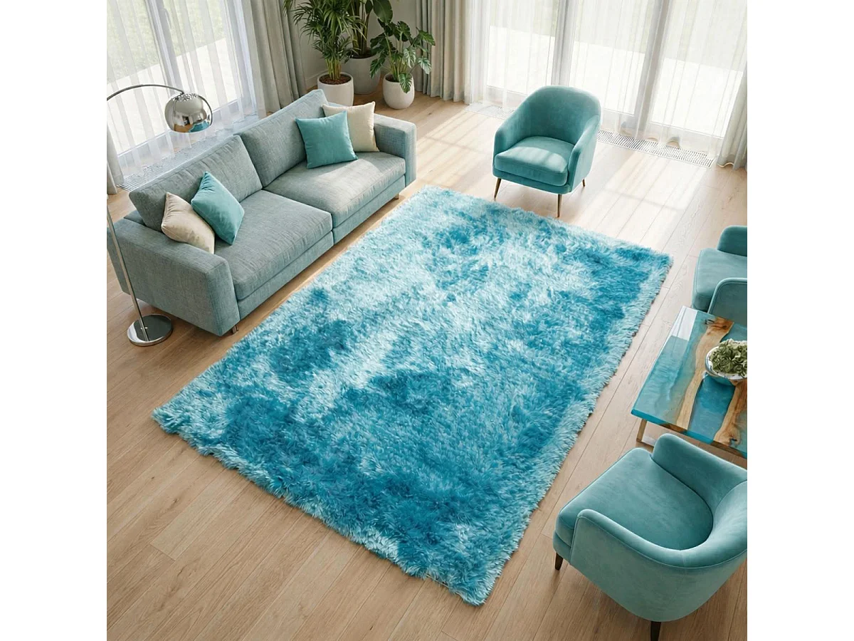 Tappeto Shaggy 240x340 rettangolo fatto a mano blu fantasia unita SG FIN