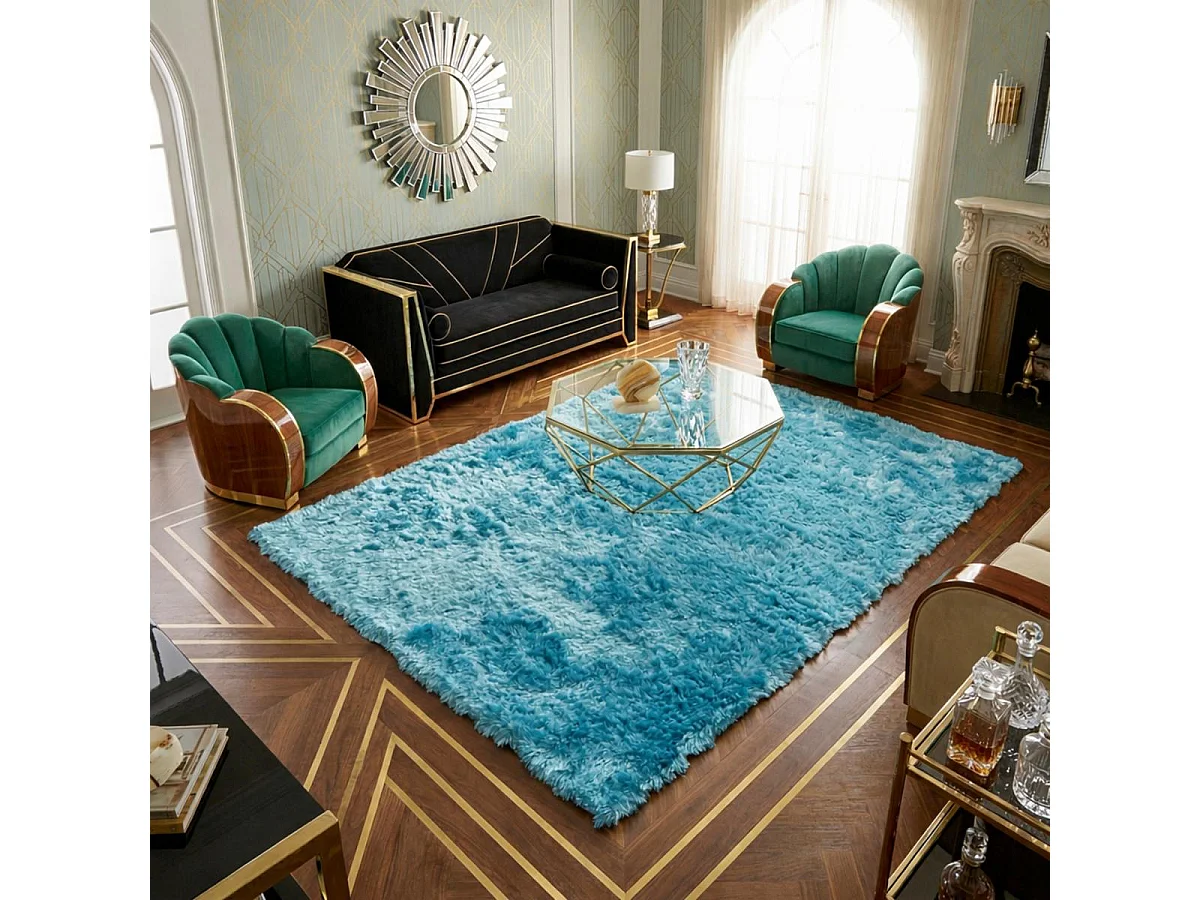 Tappeto Shaggy 240x340 rettangolo fatto a mano blu fantasia unita SG FIN