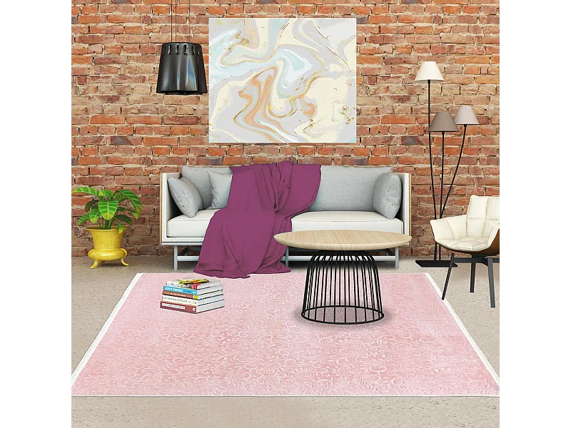 tapis couloir Lavable 30° 80x280 rose pastel PERILLO