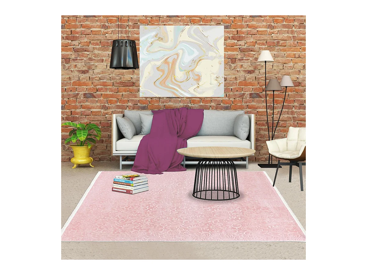 tapis couloir Lavable 30° 80x280 rose pastel PERILLO