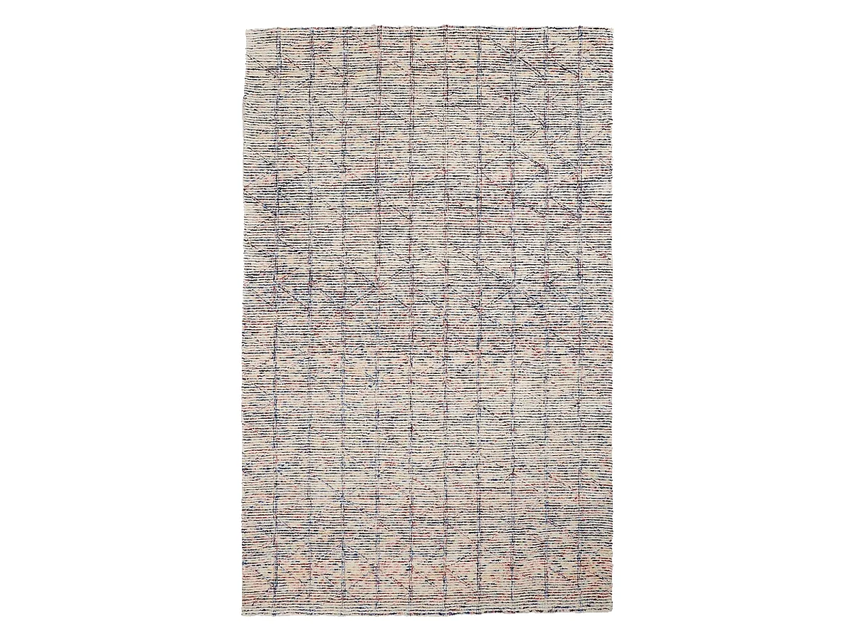 tapis entrée 60x110 fait à la main en laine multicolore rectangle motif faux uni
