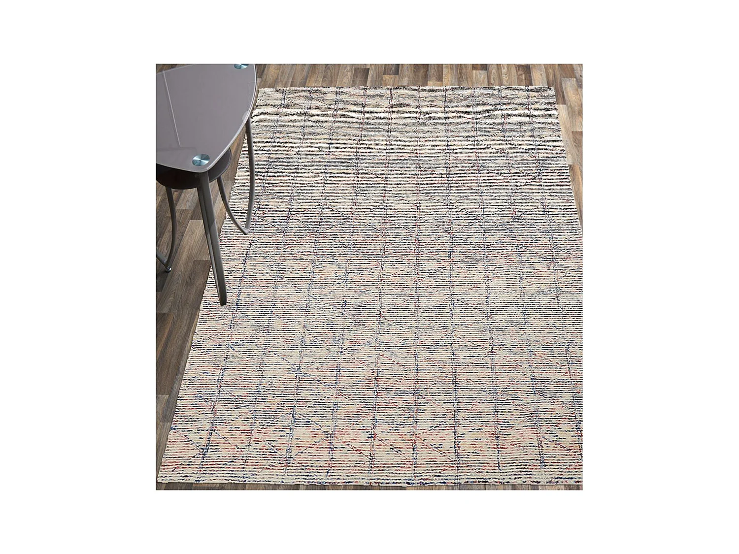 tapis entrée 60x110 fait à la main en laine multicolore rectangle motif faux uni