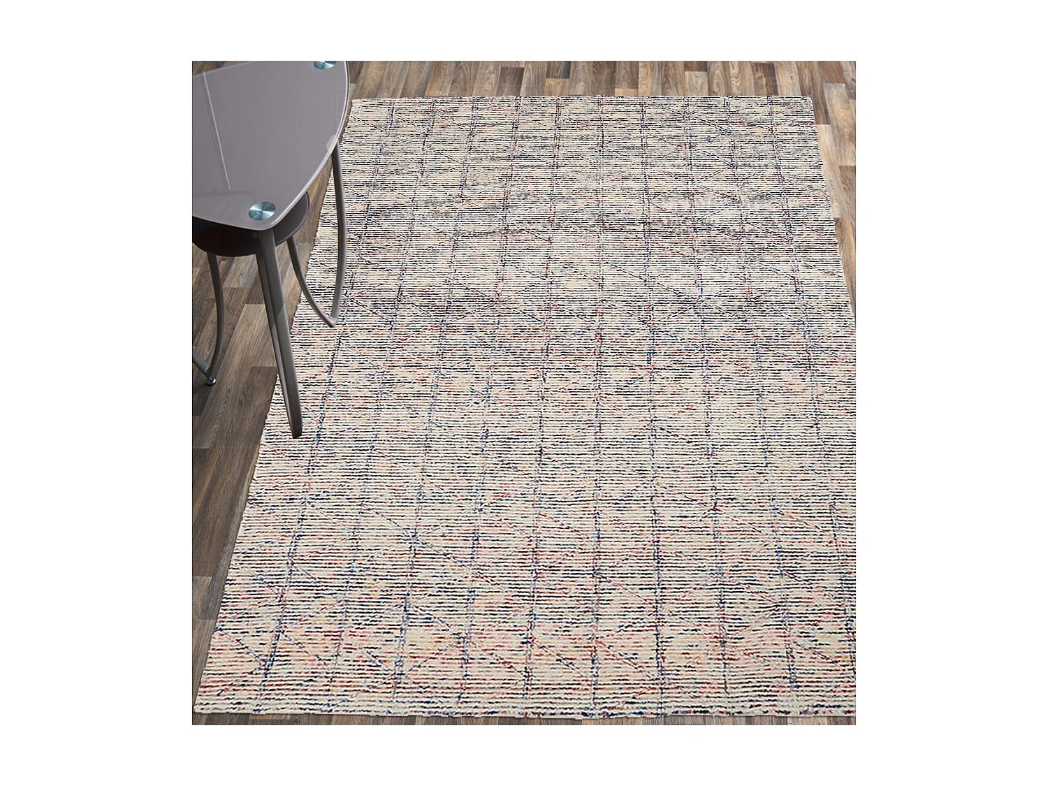 tapis entrée 60x110 fait à la main en laine multicolore rectangle motif faux uni