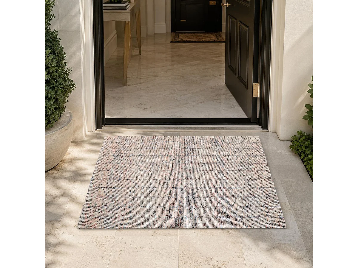 alfombra de entrada 60x110 hecha a mano en lana multicolor rectángulo imitación liso