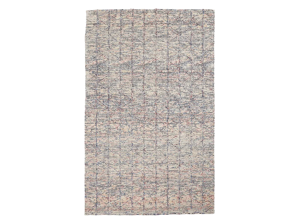 tapis entrée 60x110 fait à la main en laine multicolore rectangle motif faux uni