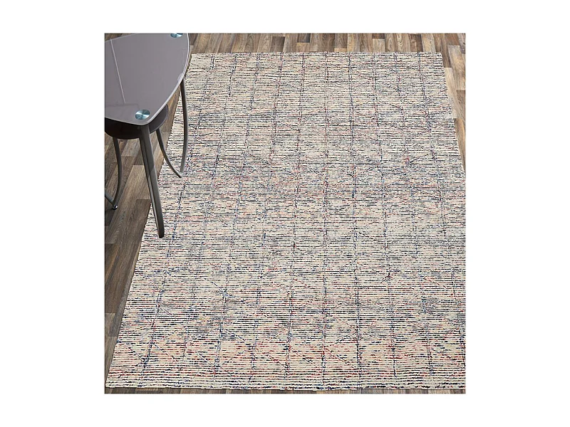 tapis entrée 60x110 fait à la main en laine multicolore rectangle motif faux uni