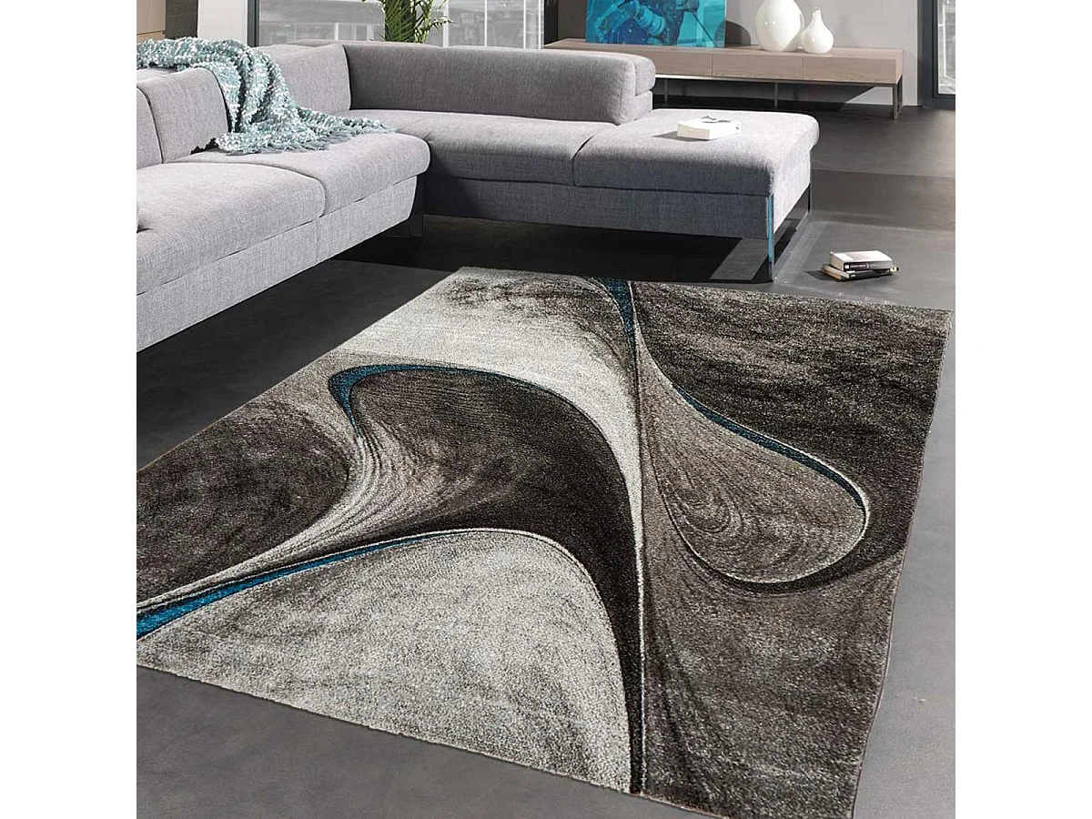 tapis grand salon 280x380 tissé noir rectangle motif géométrique LYN8 MADILA
