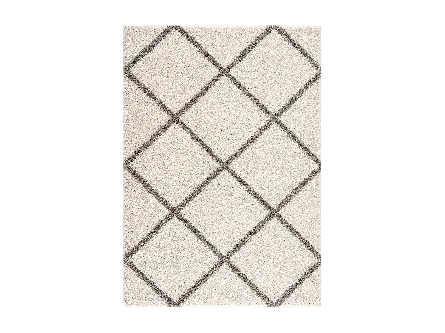 Tappeto Shaggy a pelo lungo 140x200 cm rettangolare intrecciato color crema, motivo scandinavo