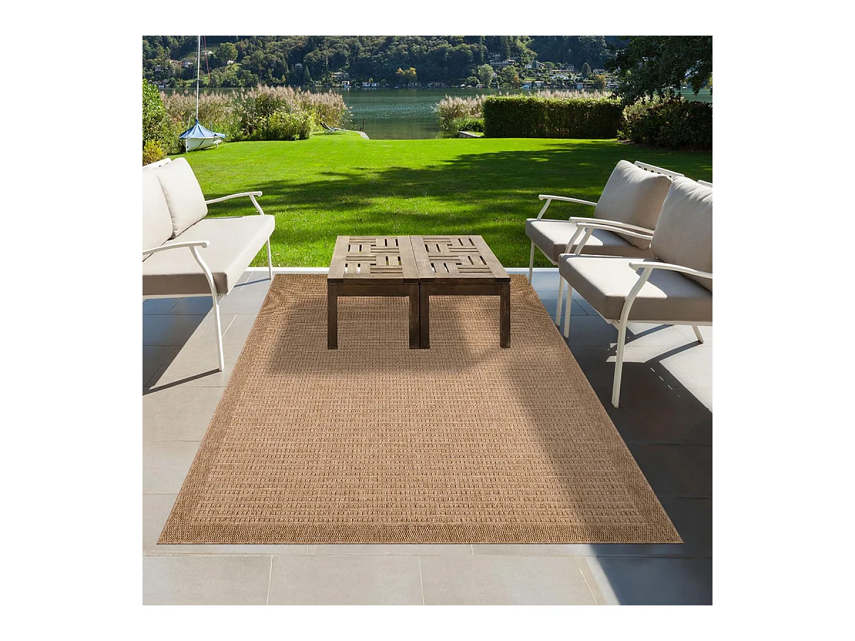 Tapis extérieur Ø80cm rond tissé kilim beige JUTE ART
