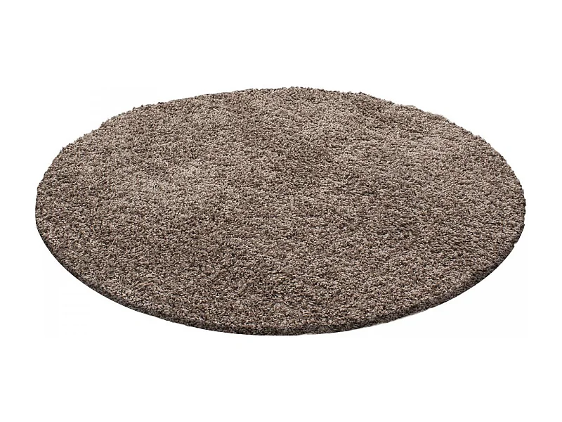 Tapis rond poils longs shaggy Ø200cm tissé mocca motif uni UNI L