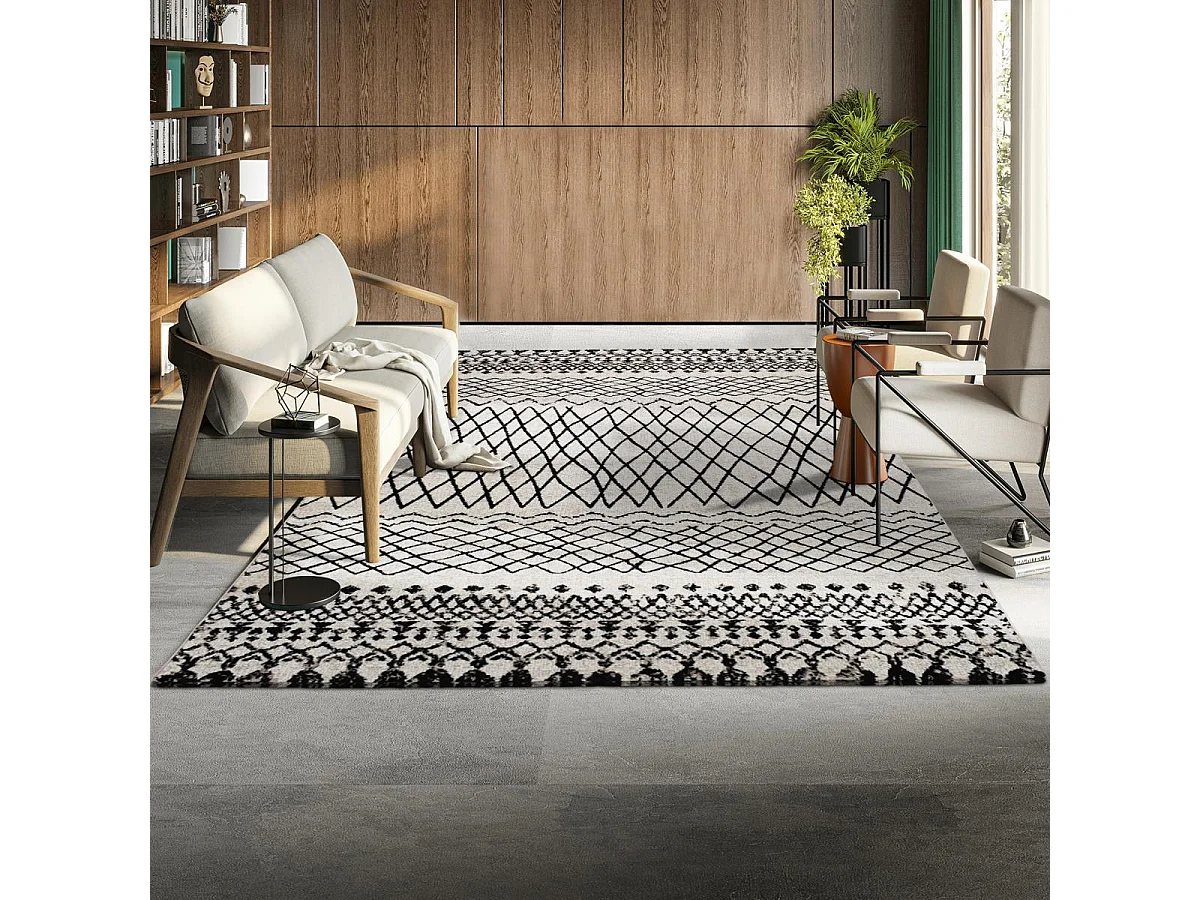 tapis salon 120x170 tissé beige rectangle motif berbère MO 83