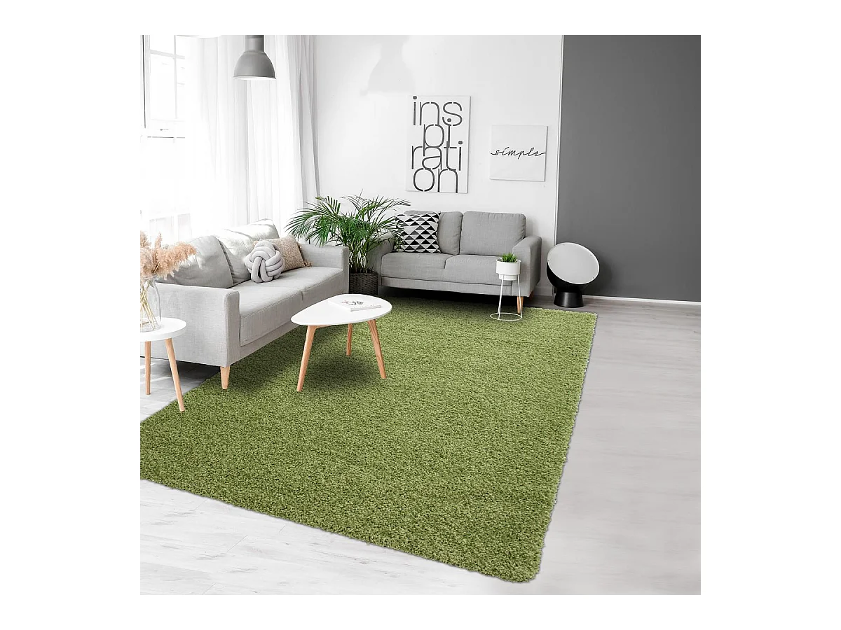 Tapis poils longs shaggy Ø160cm rond tissé vert motif uni UNI L