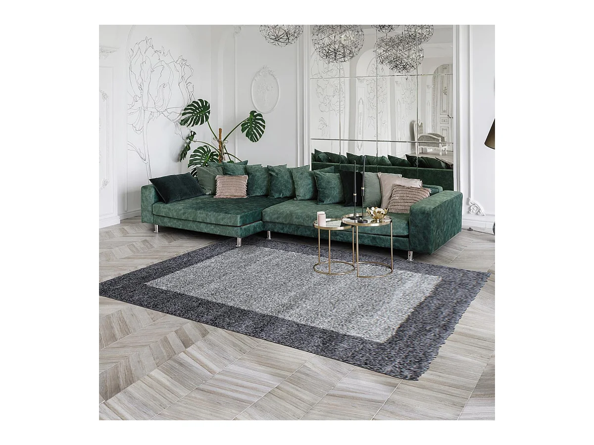 Tapis poils longs shaggy Ø200cm rond tissé gris clair et gris foncé