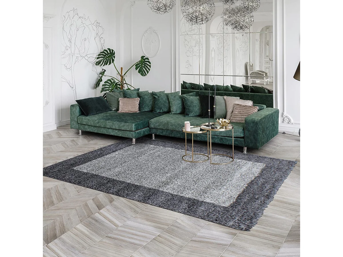 Tapis poils longs shaggy Ø200cm rond tissé gris clair et gris foncé