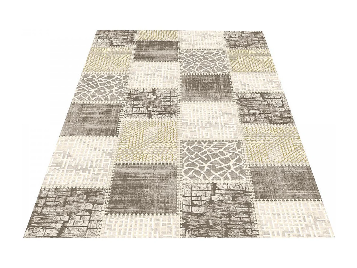 tapis salon 120x160 tissé marron et beige rectangle motif géométrique LYN7 SILICA