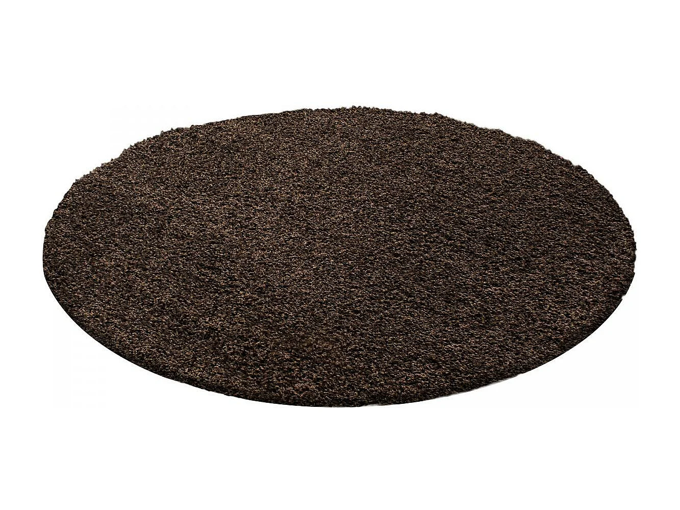 Tapis poils longs shaggy Ø200cm rond tissé marron motif uni UNI L