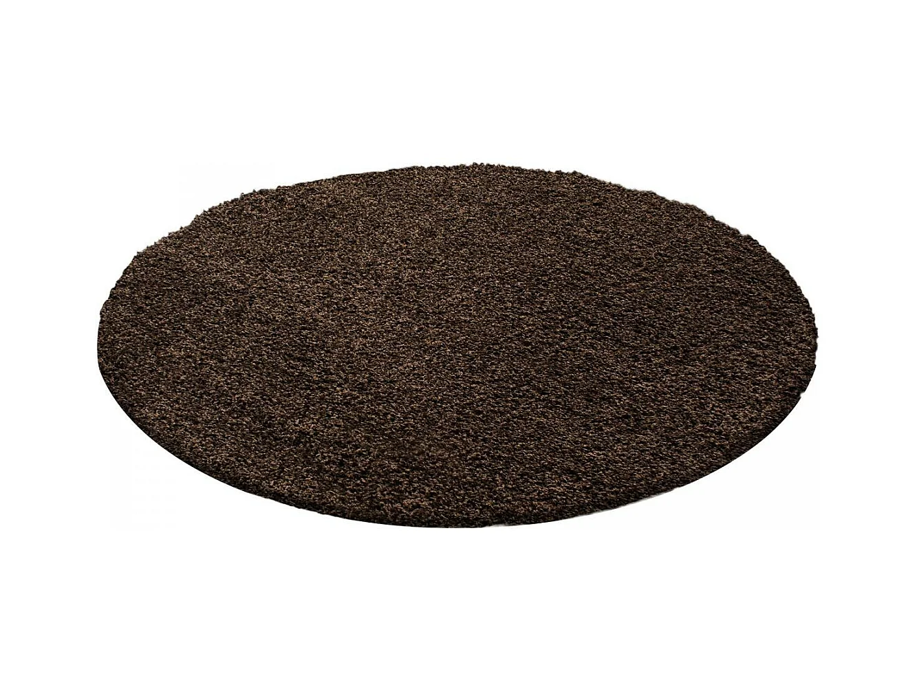 Tapis poils longs shaggy Ø200cm rond tissé marron motif uni UNI L