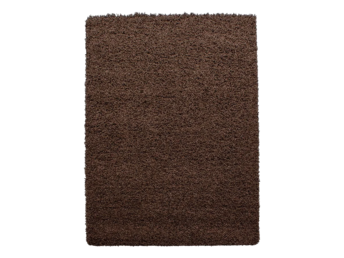 Tapis rond poils longs shaggy Ø200cm tissé marron motif uni UNI L