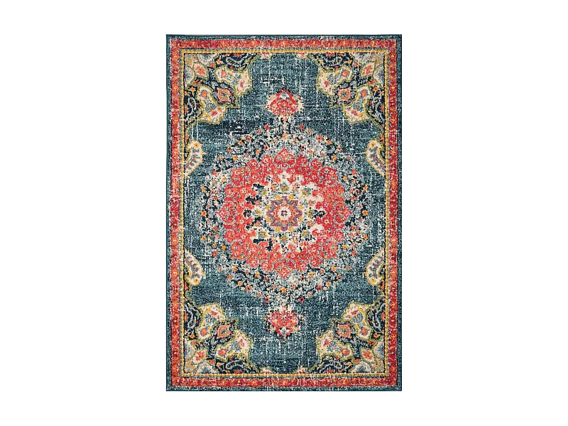 Tapis orient 120x170 rectangle turquoise et rouge tissé motif traditionnel OLCA