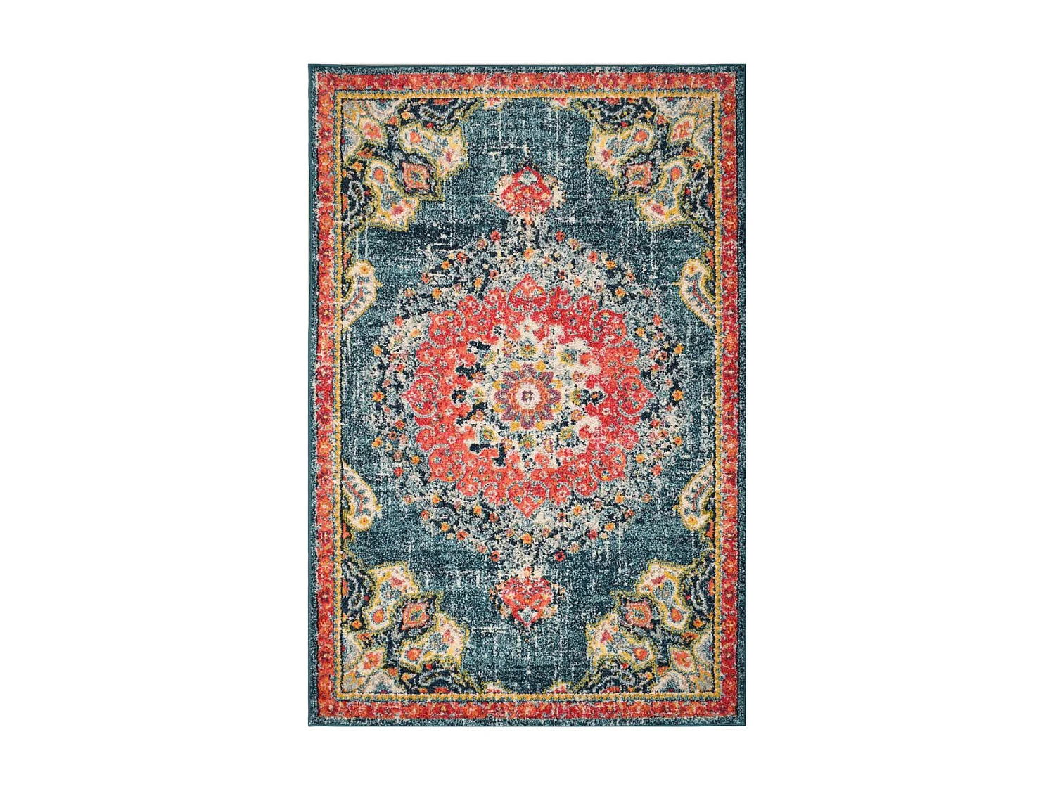 Tapis orient 120x170 rectangle turquoise et rouge tissé motif traditionnel OLCA