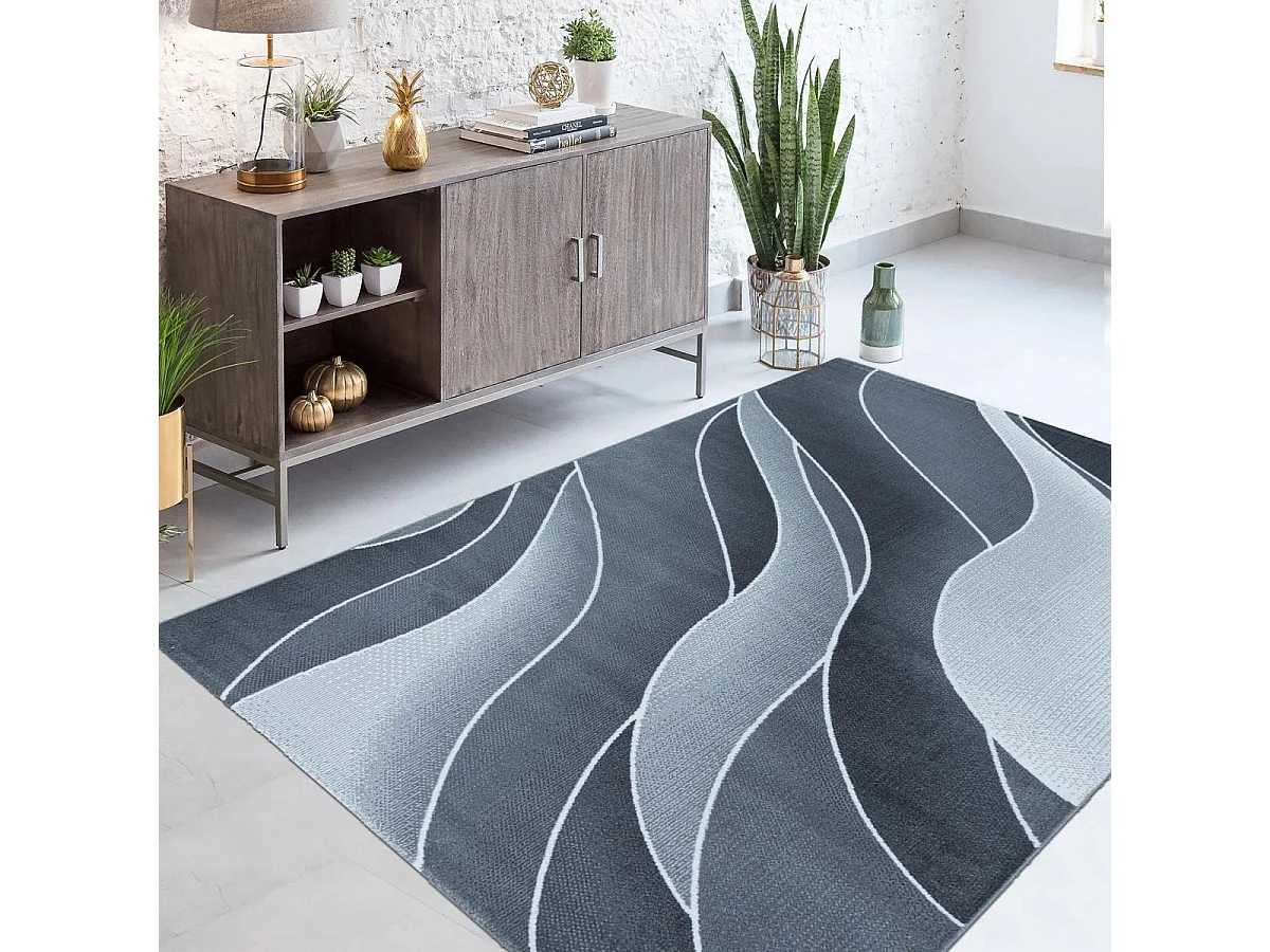 tapis salle à manger 200x290 tissé gris rectangle motif rétro-vintage LISIVE
